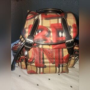 Burberry Grafitti  Plaid Red and Tan Women's Backpack. Authentic